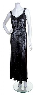 A Chanel Black Sequin Bias-Cut Evening Gown,
