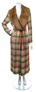 An Emanuel Ungaro Wool Plaid Coat with A Fur Lapel, Size 38.