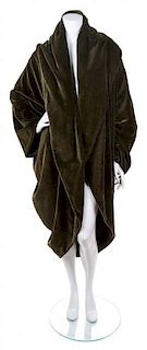 A Romeo Gigli Olive Green Velvet Cocoon Coat, Size 42.