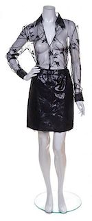 A Gianni Versace Black Lace Skirt Ensemble, Skirt size 40, blouse size 44.