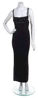 A Gianni Versace Black Silk Studded Column Gown, Size 40.
