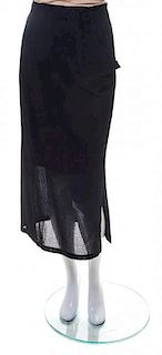 A Yohji Yamamoto Black Wool Midi Skirt, Size 1.