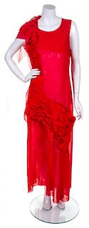 A Yohji Yamamoto Red Sleeveless Gown, Size 3.