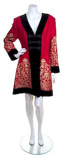 A Jacques Fath Red and Metallic Gold Evening Coat,