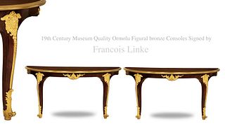 A Pair Of Museum Quality 19th C. Figural Ormolu Wall Consoles, Signed F. Linke (1855–1946)