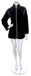 An Yves Saint Laurent Black Velvet Coat, Size 38.