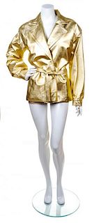 An Yves Saint Laurent Metallic Gold Leather Jacket, Size 38.
