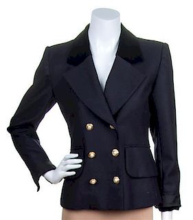 An Yves Saint Laurent Black Wool Double Breasted Jacket, Size 34.