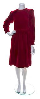An Yves Saint Laurent Red Velvet Dress, Size 34.