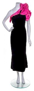 A Nina Ricci Black Velvet Single Shoulder Evening Dress,