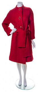 A Pauline Trigere Red Wool Coat, Size 6.