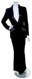 A Thierry Mugler Black Velvet Tuxedo Ensemble, Size 38.