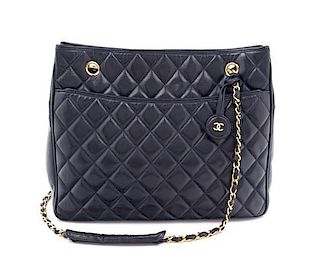 A Chanel Navy Leather Quilted Tote Handbag, 12.5" x 10" x 4".