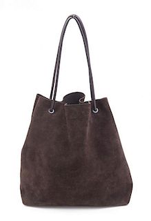 A Gucci Chocolate Brown Leather Tote, 14" x 16" x 6".