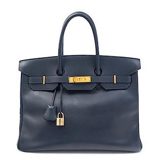 An Hermes 35cm Indigo Leather Birkin Bag, 14" x 10" x 7".