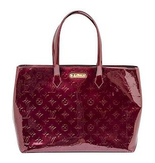 A Louis Vuitton Burgundy Vernis Wilshire GM Bag, 14.5" x 10.5" x 5".