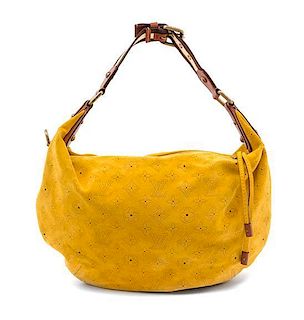 A Louis Vuitton Yellow Suede Shoulder Bag, 17" x 13" x 3".