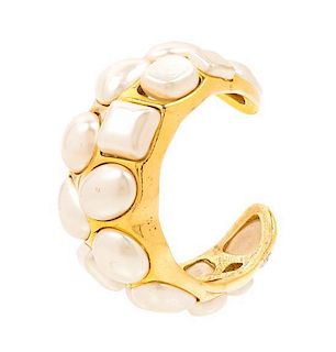 A Chanel Faux Pearl and Goldtone Cuff, 6.25" x 1.75".