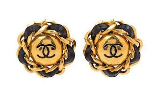 A Pair of Chanel Goldtone Logo Earclips, 1.75".