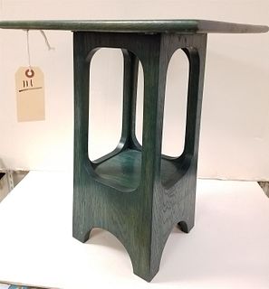 MISSION STYLE GREEN STAINED OAK STAND 18 1/2"H X 14"SQ