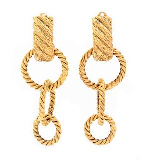 A Pair of Chanel Goldtone Three Ring Earclips, 2.85".