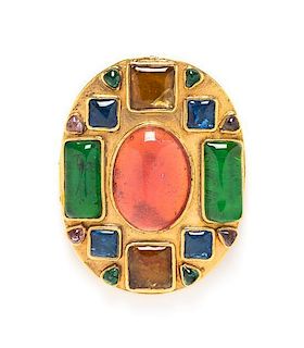A Chanel Multicolor Gripoix and Goldtone Brooch, 2.5" x 2.2".