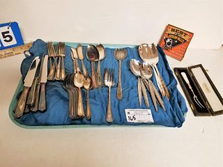 TRAY 31 PC REED AND BARTON SILVERPLATE FLATWARE SET AND OTHERS