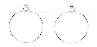 A Pair of Hermes Sterling Silver Loop Earrings, 2.75" x 3".