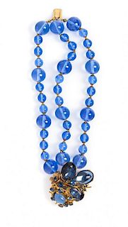 A Miriam Haskell Blue Glass Bead Triple Strand Bracelet,