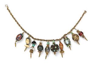 A Miriam Haskell Chinoiserie Charm Necklace, 14" length.