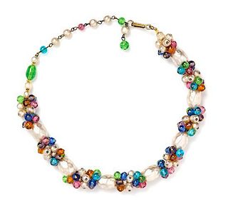 A Miriam Haskell Faux Pearl and Multicolor Gripoix Necklace, 16".