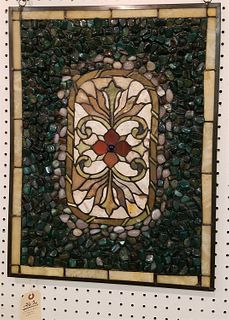 LEADED GLASS AND AGATE STONE PANEL