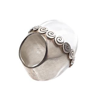 A Sterling Silver and Glass Cocktail Ring,