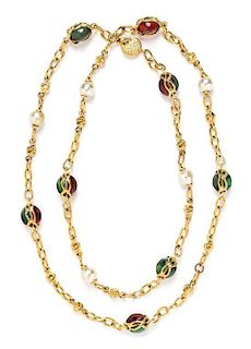An Yves Saint Laurent Multicolor Glass and Faux Pearl Necklace, 50".