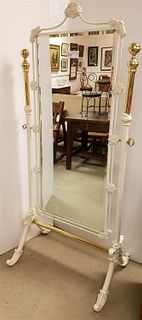 IRON AND BRASS CHEVAL BEVELLED MIRROR 67 1/2"H X 29"W
