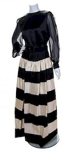 A Bill Blass Black and White Striped Skirt Ensemble, Top size 12, skirt size 16.