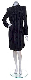A Bill Blass Navy Wool Pinstripe Skirt Ensemble, Size 10.