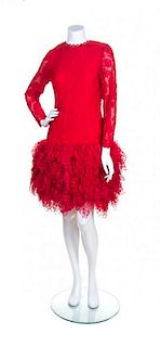 A Bill Blass Red Lace Cocktail Dress,