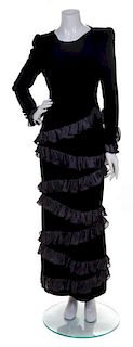 A Carolina Herrera Black Velvet Gown, Size 10.