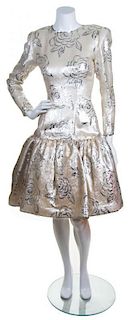 An Oscar de la Renta Silver Sequin Cocktail Dress,