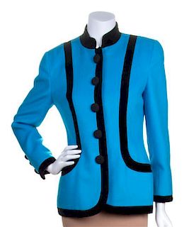 An Oscar de la Renta Wool Turquoise Jacket, Size 4.