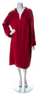 An Oscar de Renta Red Wool Swing Coat, Size 14.