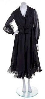 An Oscar de la Renta Black Organza Layered Evening Dress,