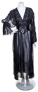 A Zandra Rhodes Black Silk Printed Dress, Size 8.