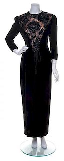 A Zandra Rhodes Black Velvet Dress, Size 8.