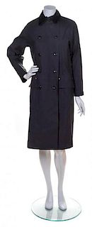 An Hermes Grey Canvas Double Breasted Trench Coat,