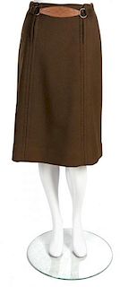 An Hermes Brown Wool A-line Skirt, Size 40.