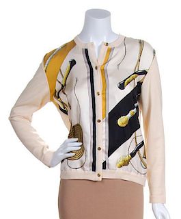 An Hermes Cream Silk Cardigan, Size 40.