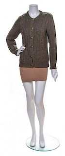 An Hermes Olive Wool Cableknit Cardigan, Size S.