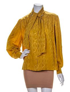 An Hermes Yellow Silk Printed Blouse, Size 36.